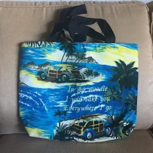 In my woody I will take you everywhere I go embroidered tote